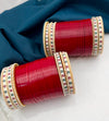 Red bridal chooda with multicolour stone borders