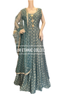 Brocade dress with center button and netting duppata.