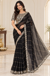 Black Jimmy choo Saree with mirror work blouse on model
