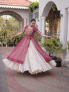 Maroon Bandhani Mirror Work Garba Lehenga Set - Image 1