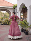 Maroon Bandhani Mirror Work Garba Lehenga Set - Image 4