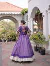 Purple Bandhani Mirror Work Garba Lehenga Set - Image 1