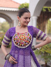 Purple Bandhani Mirror Work Garba Lehenga Set - Image 4