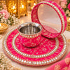 Hot Pink Mirror Work Karwa Chauth Thali Set