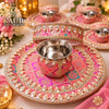 Pink Multicolour Pearl Work Karwa Chauth Thali Set
