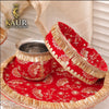 Red Gold Fringe Karwa Chauth Thali Set