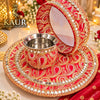 Red Paisley Mirror Work Karwa Chauth Thali Set