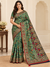 Katha work silk Saree — Dark green model photo