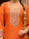 Kaur Ethnic Collection orange suit embroidery detail