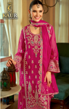 Magenta floral embroidered straight kameez detail