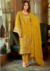 Mustard floral embroidered straight kameez