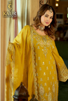 Mustard floral embroidered straight kameez detail