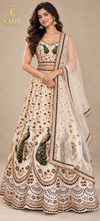 Ivory Peacock Print Silk Lehenga Choli