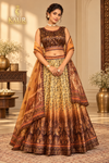 Mustard and Brown Floral Silk Lehenga Choli