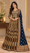 Navy and Gold Silk Lehenga Choli