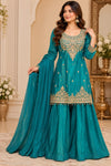 Teal Embroidered Palazzo Set