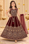 Kids velvet lehenga (Marroon)