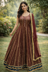 Maroon Gown with golden sequence work
