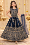 Kids velvet lehenga (Teal)