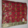Red Floral Grid Sequin Rumala Sahib with Gold Border