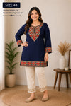 Navy Embroidered Short Woolen Kurti