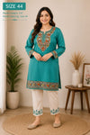 Teal Embroidered Short Woolen Kurti