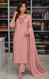 Dusty Pink Woolen 3 Piece Suit with Dupatta