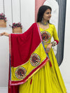 Yellow and Red Peacock Chaniya Choli Garba Dress - Full View