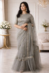 Grey Embellished Frill Saree