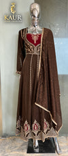 Chocolate brown and maroon Anarkali dress with matching dupatta