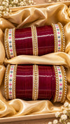 Maroon Bridal Chooda with Multicolour Borders and Centre Band
