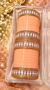 Peach Bridal Chooda with Multicolour Stone Borders