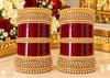 Maroon Bridal Chooda with Pearl-Style Gold-Tone Kadas