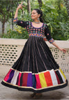 Black Multicolour Embroidered Anarkali Garba Dress - Image 1
