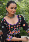 Black Multicolour Embroidered Anarkali Garba Dress - Image 2