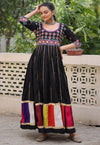 Black Multicolour Embroidered Anarkali Garba Dress - Image 3