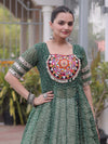 Bottle Green Bandhani Mirror Work Garba Lehenga Set - Image 1