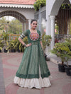 Bottle Green Bandhani Mirror Work Garba Lehenga Set - Image 3