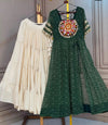 Bottle Green Bandhani Mirror Work Garba Lehenga Set - Image 2