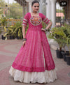 Pink Bandhani Mirror Work Garba Lehenga Set - Image 2