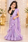 Lavender Shimmer Ruffle Girls Saree with Black Sequin Blouse