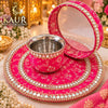 Hot Pink Mirror Work Karwa Chauth Thali Set