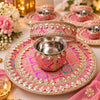Pink Multicolour Pearl Work Karwa Chauth Thali Set