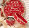 Red Happy Karwa Chauth Floral Thali Set Design 2