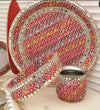 Red Multicolour Embroidered Karwa Chauth Thali Set