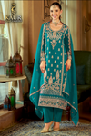 Teal floral embroidered straight kameez
