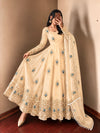 Beige peacock embroidered suit