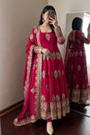Magenta peacock embroidered suit
