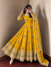 Mustard Yellow peacock embroidered suit