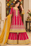 Red Embroidered Set with Yellow Dupatta